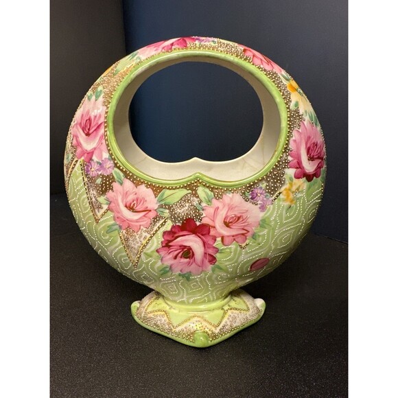 Antique Nippon Moriage Moon Vase Hand Painted - Picture 1 of 9